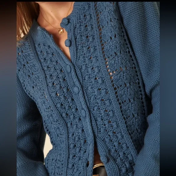 Blue Women's Cardigan Sweater - Picture 4 of 7